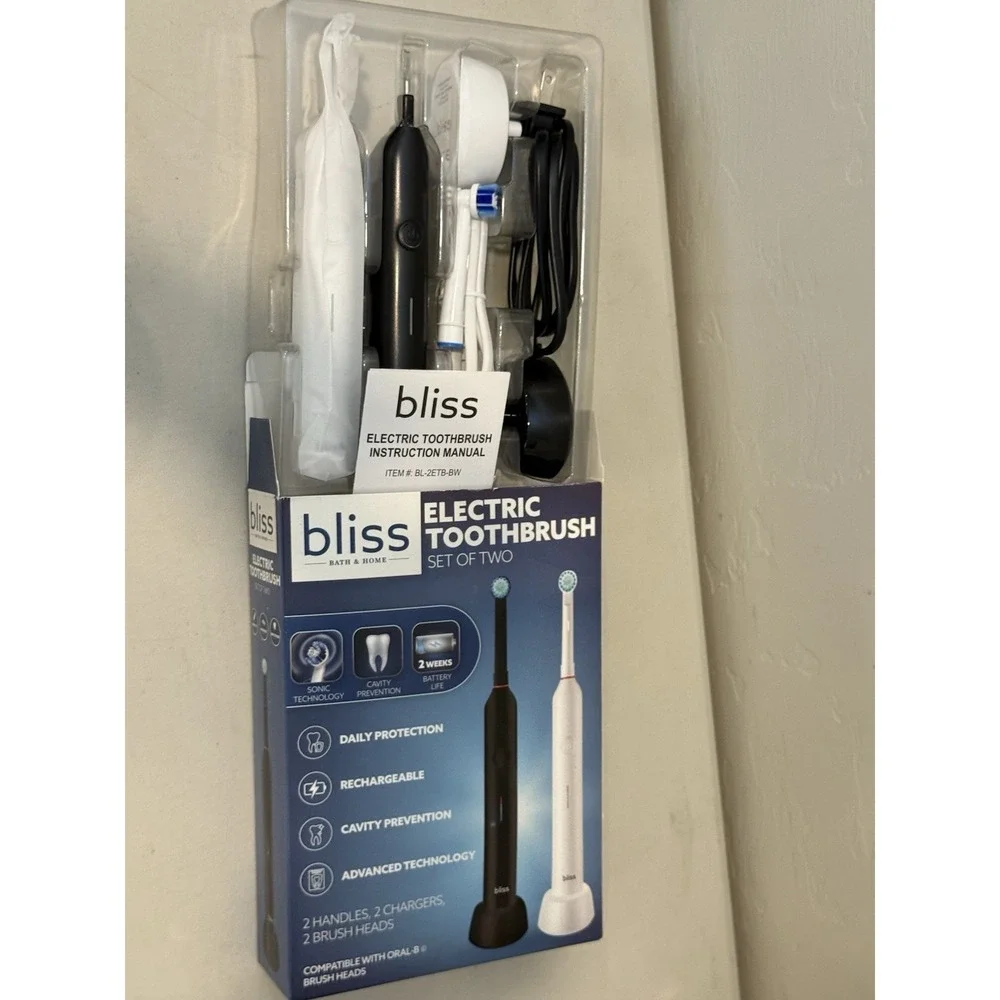 Bliss Electric Toothbrush Set 2. Black & White. Compatible With Oral-Brush Head